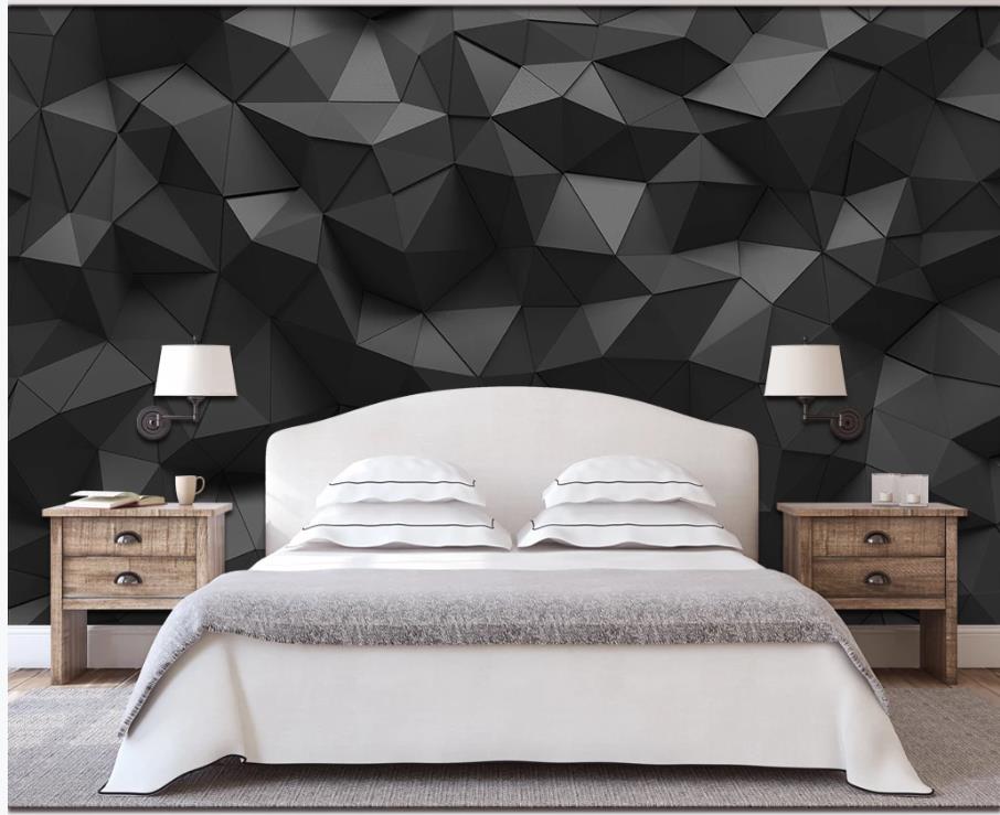シンプルな黒い幾何学的壁紙ソリッドソファテレビ背景壁3D立体壁紙