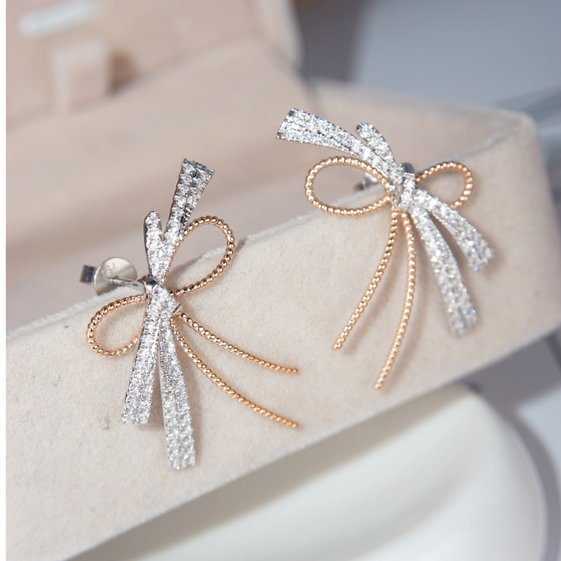 Boucles d'oreilles à nœud papillon en diamant de laboratoire, bijoux en argent sterling 925, boucles d'oreilles de mariage, de fiançailles, pour femmes, cadeau de fête nuptiale