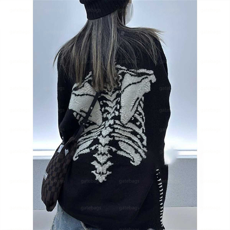 SntMichael Skeleton Esqueleto prendas de punto vintage High Street destrucción suéter suelto chaqueta Brújula Brazalete bordado Sobrecamisa de algodón Jersey Traje de pareja