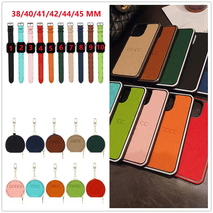 3-piece Set Designer iPhone Case Airpod Case Watchband For iPhone 15 14 13 Pro Max 12 Mini 11 Plus Best Christmas Gift