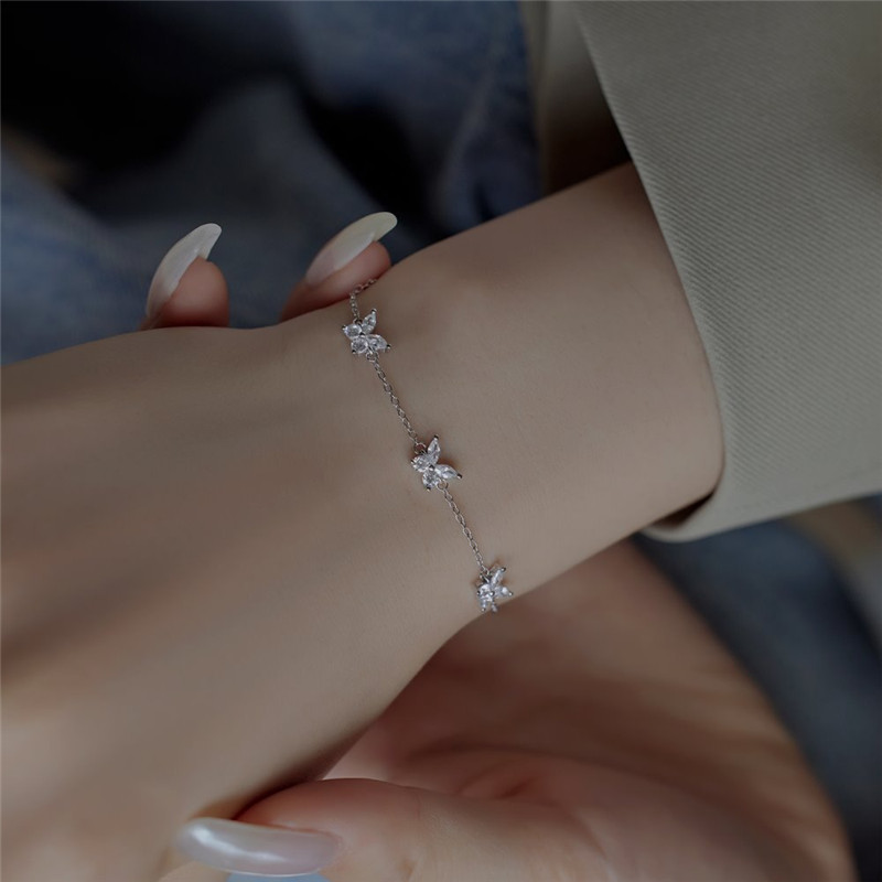 Gracieux S925 Sterling Argent Diamant Papillon Designer Bracelet Chaîne Femme 5A Zircone Cubique Diamant Charme Or Femmes Bracelets Bijoux De Luxe Boîte Cadeau