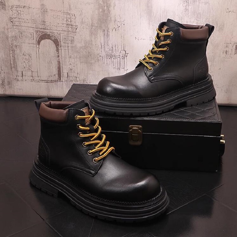 Bottines à plateforme de Style britannique rétro pour hommes, bottes d'extérieur à lacets avec couleurs assorties, décontractées, à la mode, nouvelle collection automne-hiver, 10A57