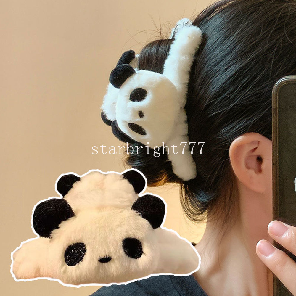 Plush Panda Hair Claw Cartoon Animal Fryzura