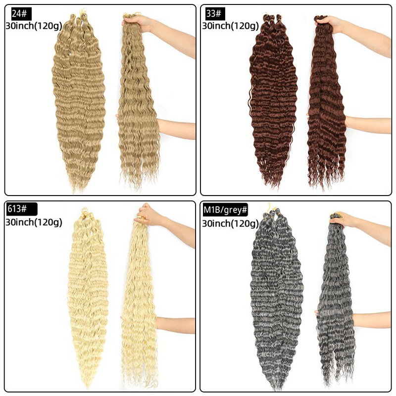 30 Inch Soft Ocean Wave Braiding Crochet hair Extensions,Deep Wave #1B Natural Black Long Soft Curly Crochet Synthetic Hair 120g/pcs /Pack