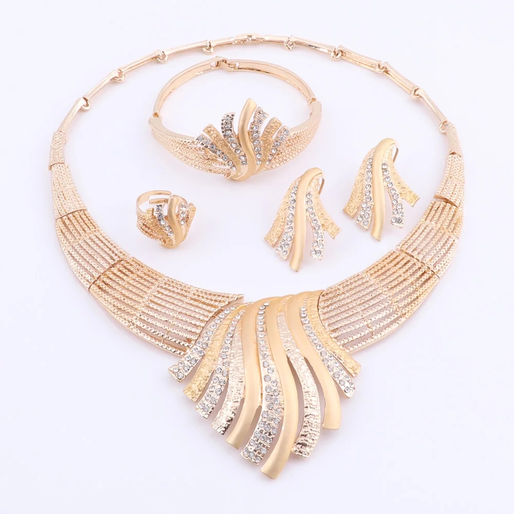 Afrikanska pärlor smycken sätter kristallhalsband örhänge armband ring bröllopstillbehör dekoration juveler