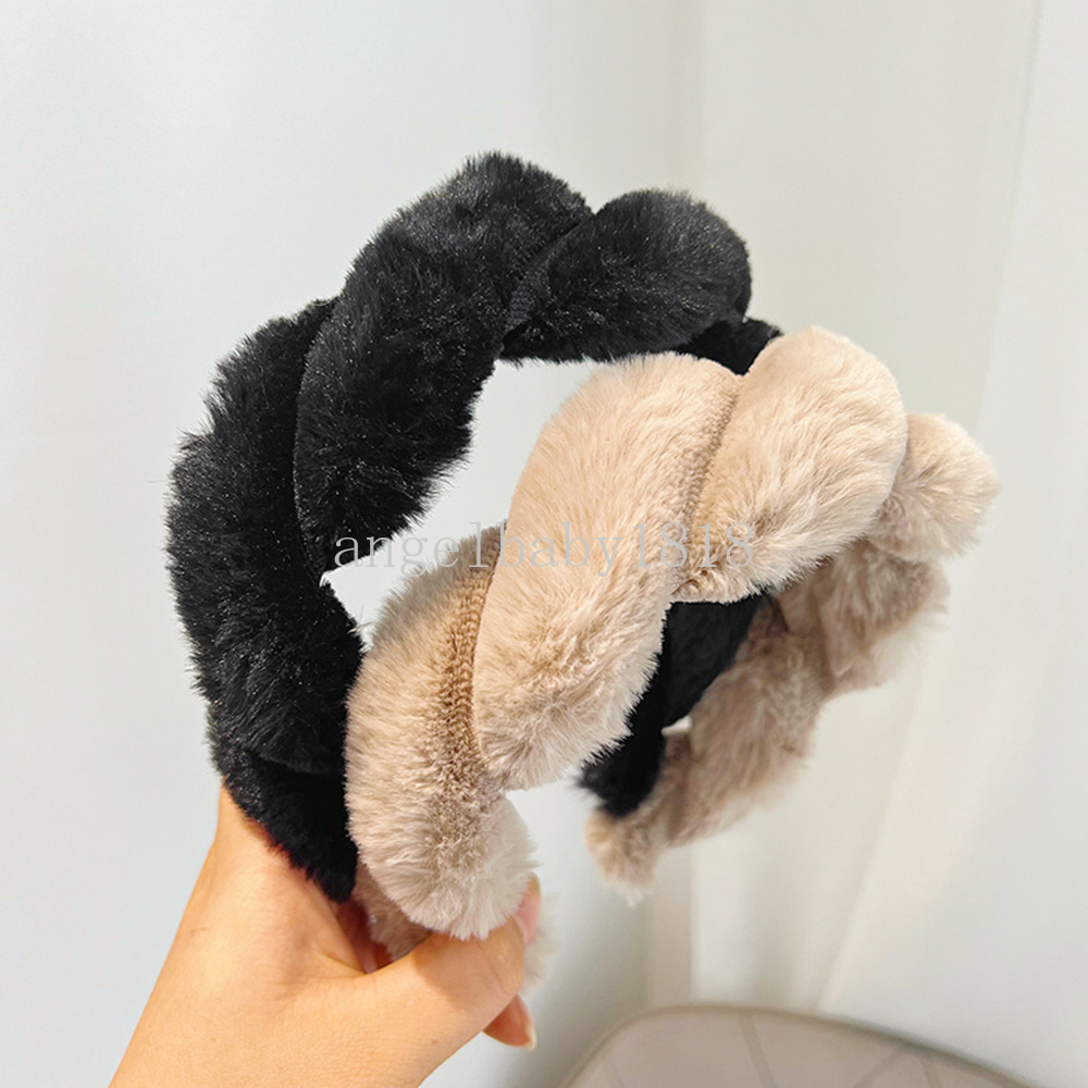 Soft Imitation Rabbit Fur Braid Headbands Faux Fur Twist Hairbands Plush Thicken Fluffy Hair Hoop Women Winter Hair Accessories