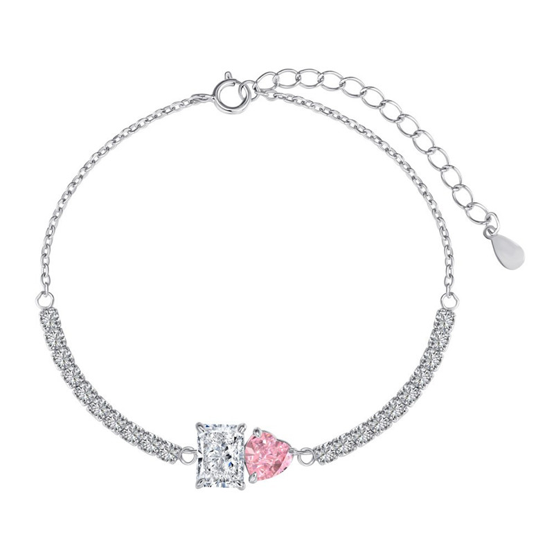 Bling Iced Out S925 Bracelet de tennis en argent sterling Designer pour femme Coeur carré 8A Zircone cubique Femmes Diamant Bracelets de mariage Bijoux de luxe Coffret cadeau