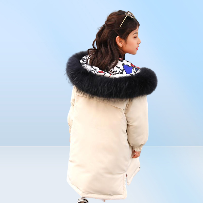 Design reversível Winter Girl Jackets Fashion Children When Down Parkas Coat Real Fur Teenager Outerwear