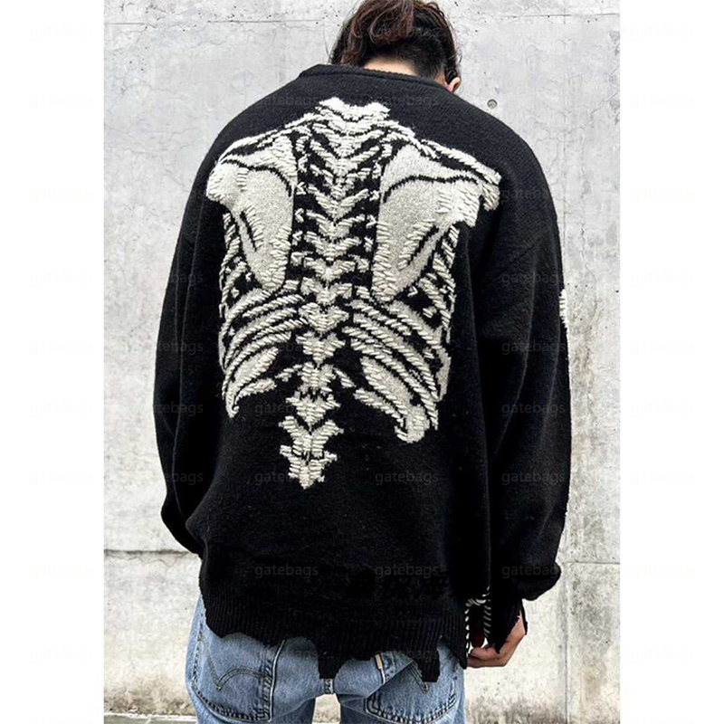 SntMichael Skeleton Esqueleto prendas de punto vintage High Street destrucción suéter suelto chaqueta Brújula Brazalete bordado Sobrecamisa de algodón Jersey Traje de pareja