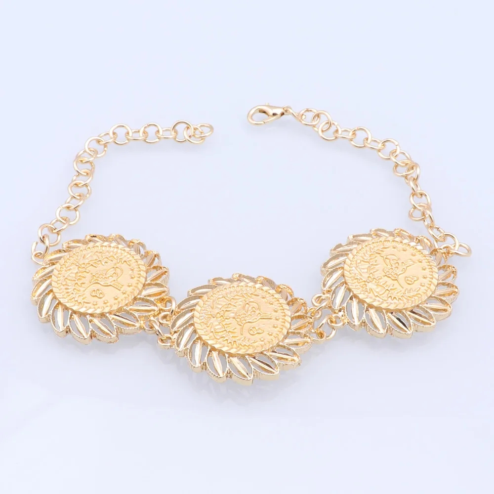 Luxury Dubai Gold Color Round Pendant Necklace Earring Ring Bracelet Wedding Party Costume Accessories Jewelry Set