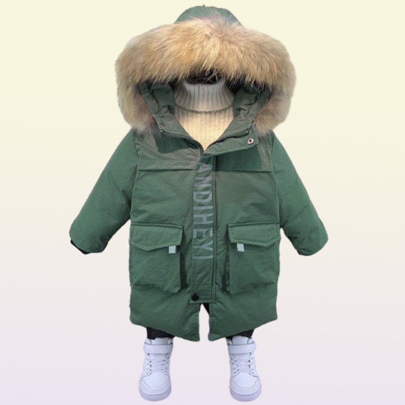 Мальчики зимнее пальто длинные дети повседневная пиджак для мальчиков для мальчиков Дети вниз по одежде с витриной одеждой.