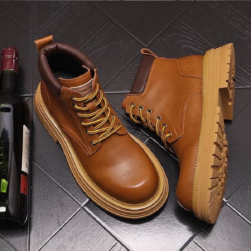 Bottines à plateforme de Style britannique rétro pour hommes, bottes d'extérieur à lacets avec couleurs assorties, décontractées, à la mode, nouvelle collection automne-hiver, 10A57