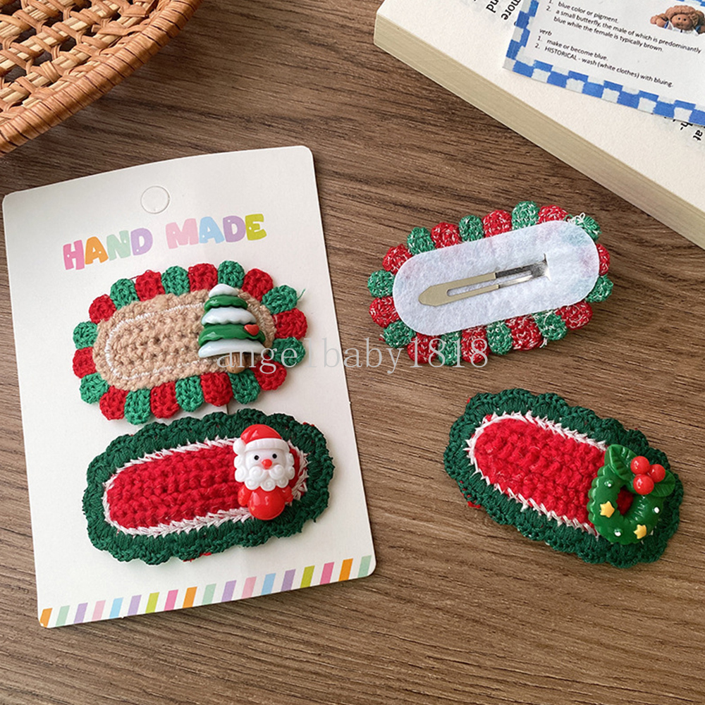 Cartoon Knitted Oval Hair Clips Woolen Knitting Barrettes Handmade Crochet Hairpins Christmas Series Hair Accessories