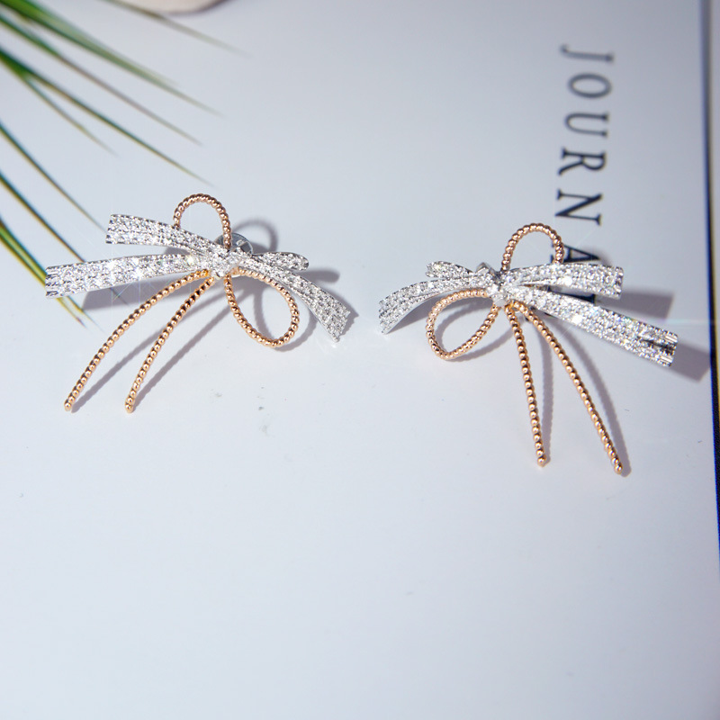 Bownot Lab Diamond Stud Earring 925 스털링 실버 보석 약혼 결혼식 이어링 여성 신부 파티 선물