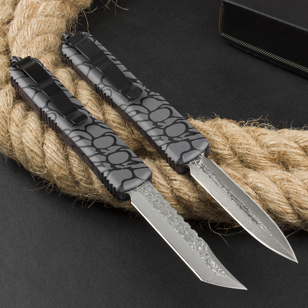 High Quality H1103 Automatic Tactical Knife VG10 Damascus Steel Blade CNC 3D Coated Aviation Aluminum Handle Outdoor Survival Tactical Knives with Nylon Bag