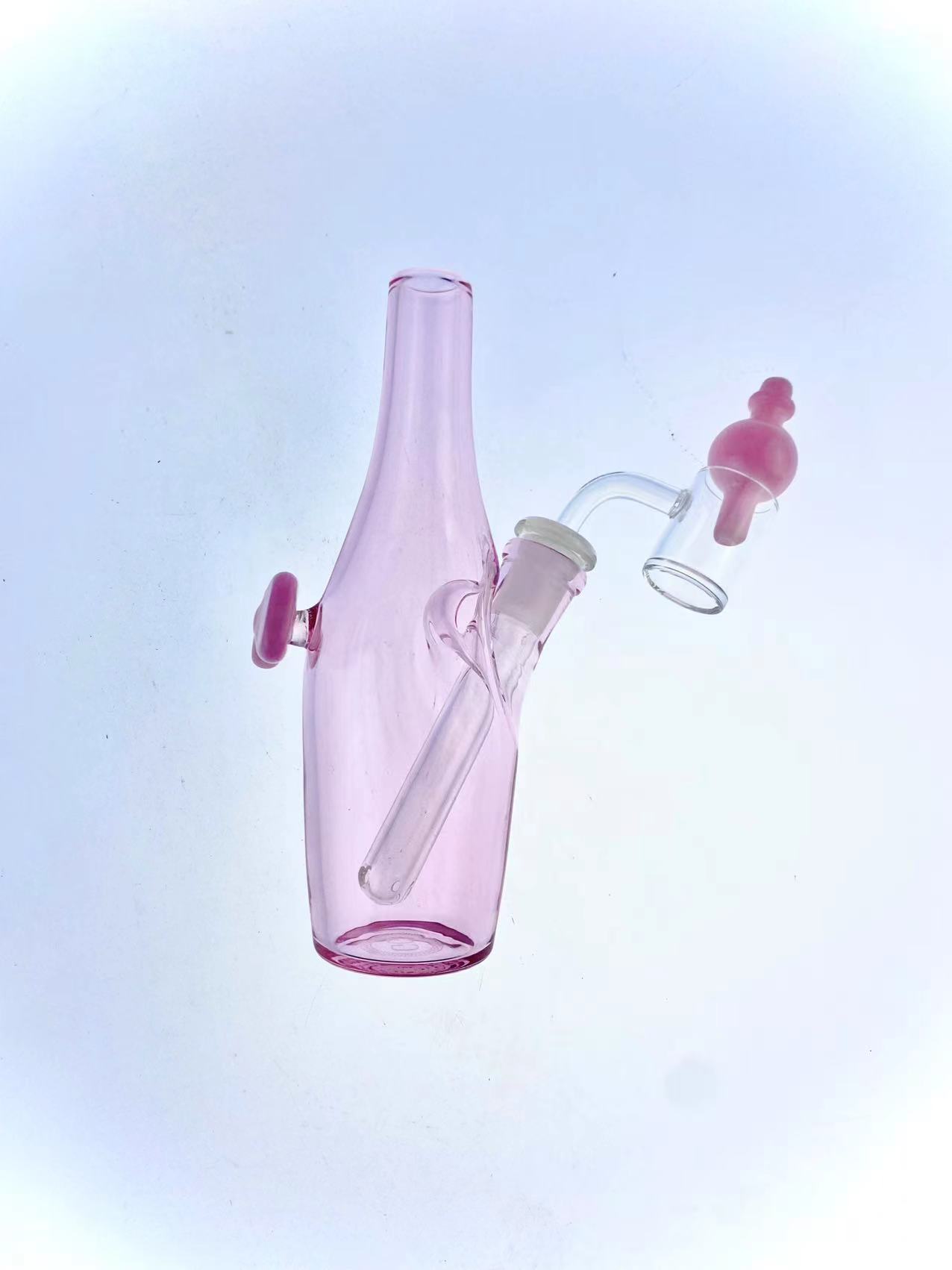 Sake-Flaschen-Rauchpfeife mit rosafarbener Farbe, fügen Sie eine einfarbige rosa Schleife, einen Banger am Stiel und eine Luftpolsterkappe hinzu