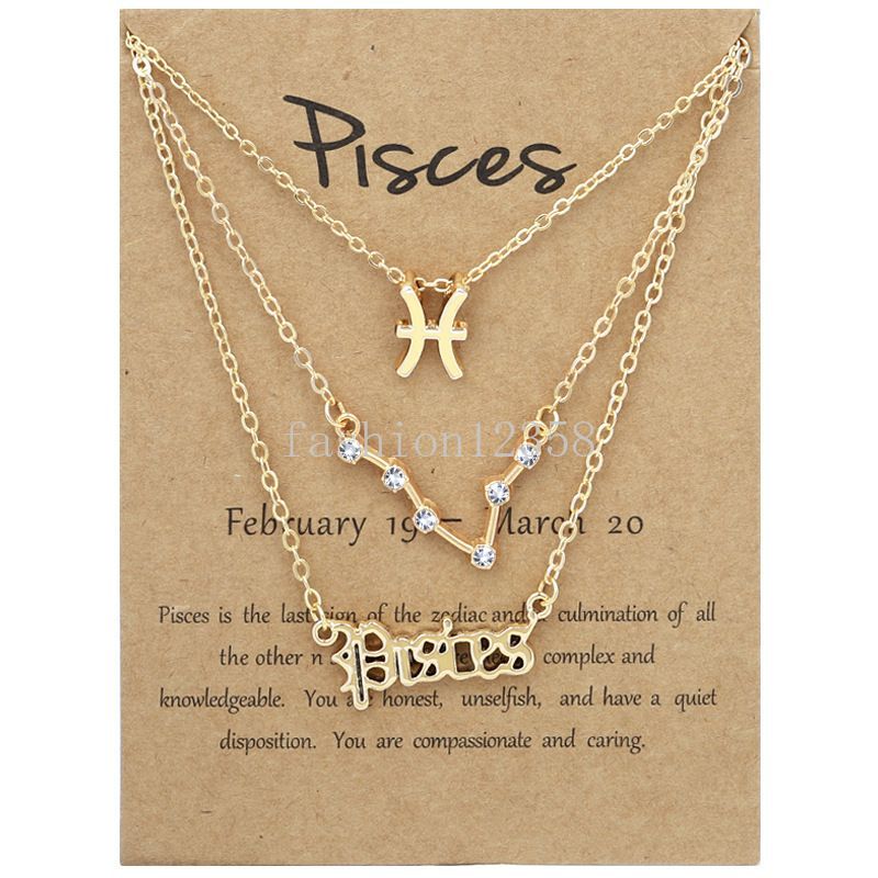 /Zestaw Dwanaście konstelacji zawieszka Złota Kobieta Naszyjka Projektant biżuterii Srebrny łańcuch Rhinestone Zodiac South Womens Mans Choker Naszyjniki z prezentem karty