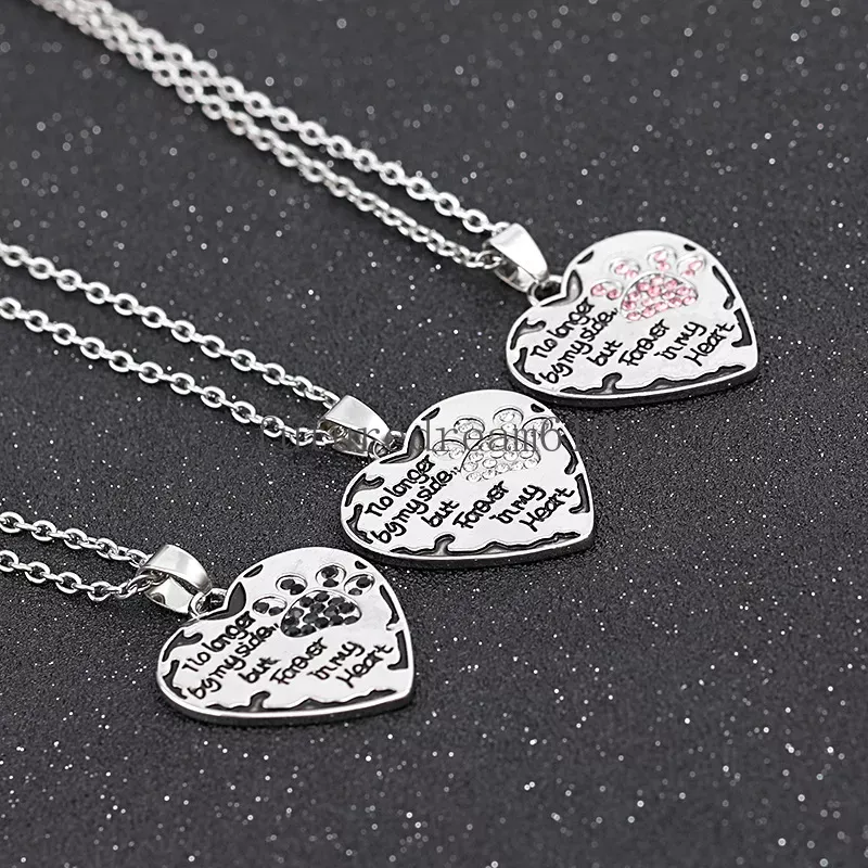 Mode Coeur Lovers Femme Collier Designer No Longer By My Side Lettres Homme Alliage Argent Chaîne Chien Patte Pendentif Colliers Sud-Américains Pendentifs Ras Du Cou Bijoux