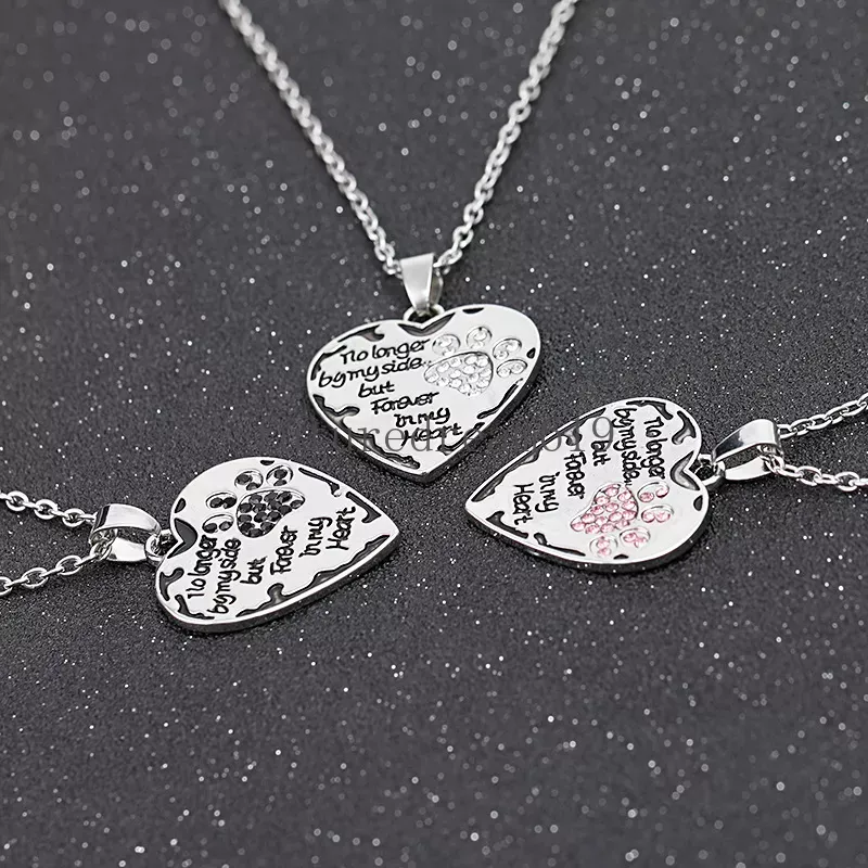 Fashion Heart Lovers Woman Necklace Designer No Longer By My Side Letters Man Alloy Silver Chain Dog Paw Pendant South American Necklaces Pendants Choker Jewelry