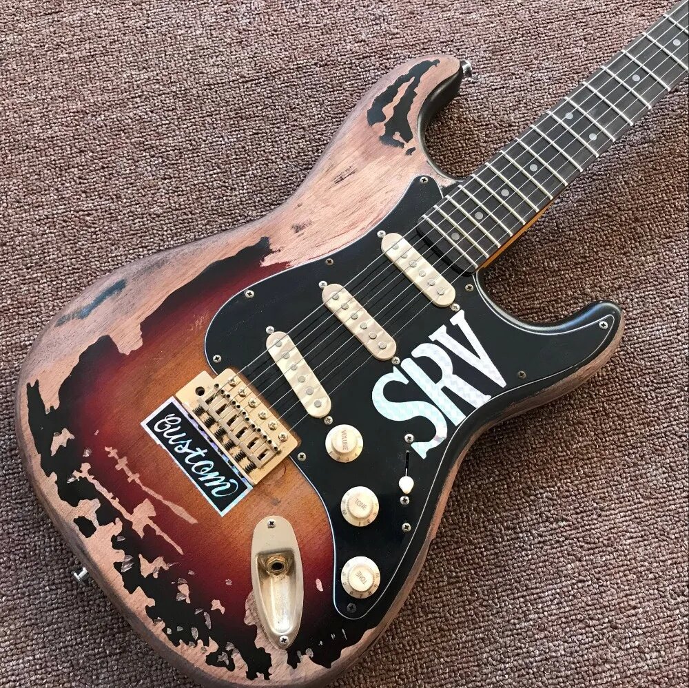 Custom Shop srv Retro relikwieën elektrische gitaar Basswood gitaarra handwerk 6 snaren gitaar