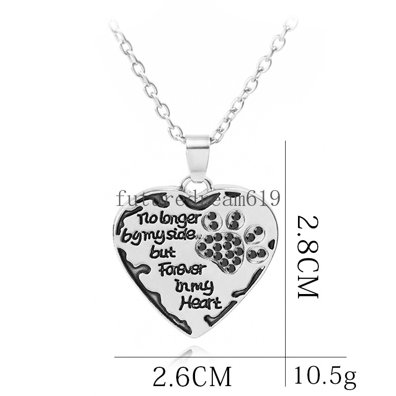 Mode Coeur Lovers Femme Collier Designer No Longer By My Side Lettres Homme Alliage Argent Chaîne Chien Patte Pendentif Colliers Sud-Américains Pendentifs Ras Du Cou Bijoux