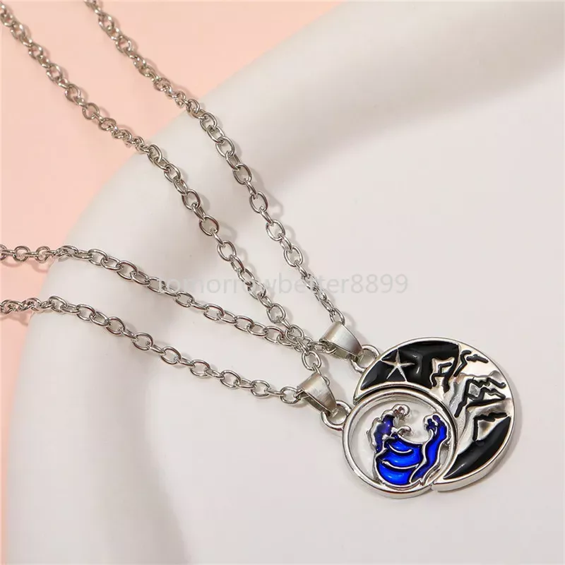 Fashion Round Yin Yang Tai Chi Pendant Lover Necklace Designer South American Alloy Silver Plated Sun Sea Mountain Necklaces Jewelry Valentine's Day Gift 