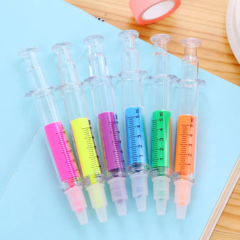 wholesale Novelty Nurse Needle Syringe Shaped Highlighter Marker Pen Colors Pens Stationery School Supplies 6 Style