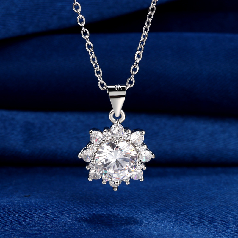 Conjunto de joias de diamante de laboratório de girassol 925 prata esterlina festa anéis de casamento brincos colar para mulheres joia de moissanite presente