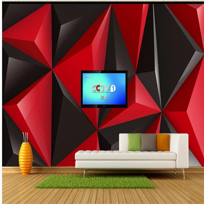 Personalizado 3d papéis de parede 3d vermelho e preto geométrico papéis de parede fundo murais 3d papel de parede para sala de estar