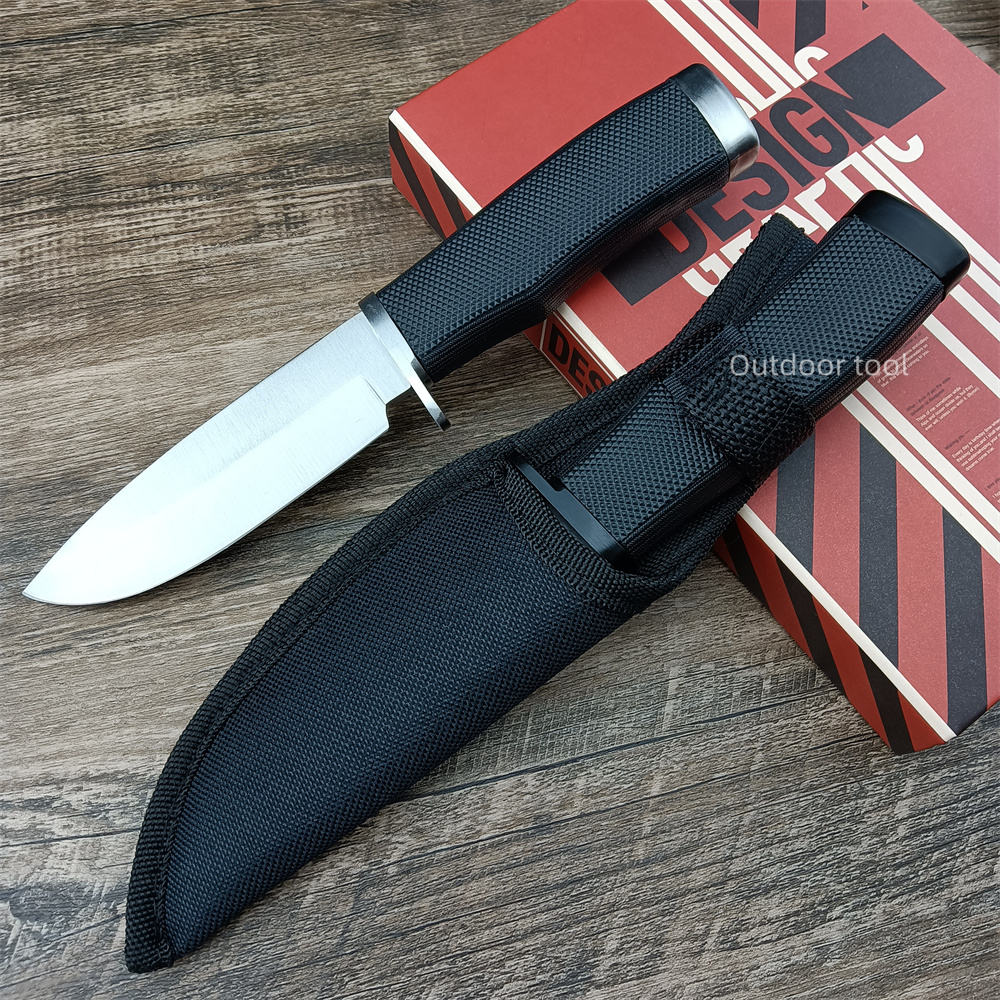 BK 2008 ABS Handle Fixed Blade Hunting Knife 440C Steel Satin Blade Self Defense Military Combat Tactical Fishing and Camping Pocket Knives with Nylon Sheath