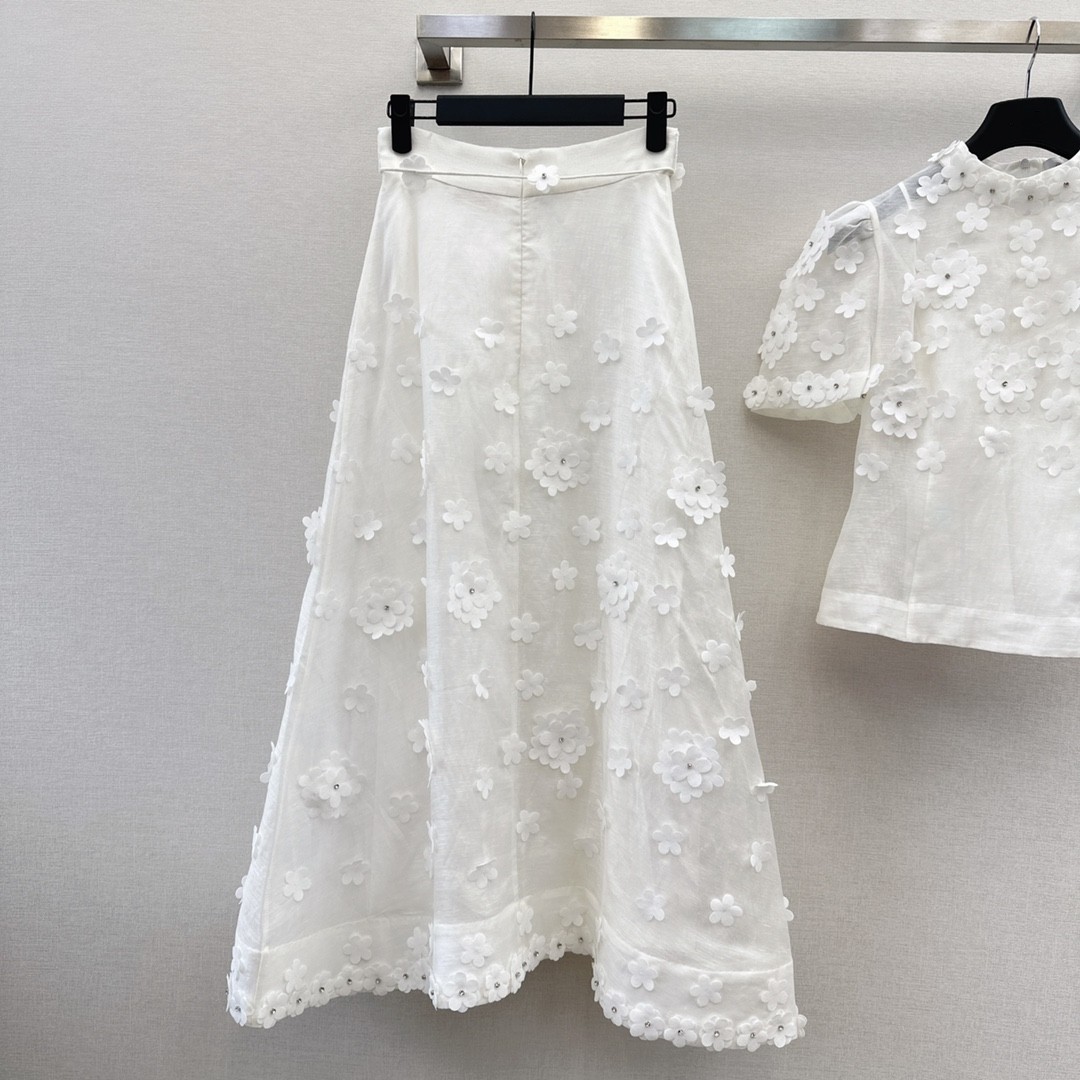 Design 3D floral embellishment linen top+high waisted hip wrap skirt Two Piece Set Women Clothes Dress