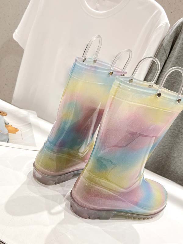 Stiefel Designer-Damenmode-Mittelrohrstiefel Bunte Mundgummi-Regenstiefel Rutschfeste wasserdichte Ledersohlen Mode Vielseitig