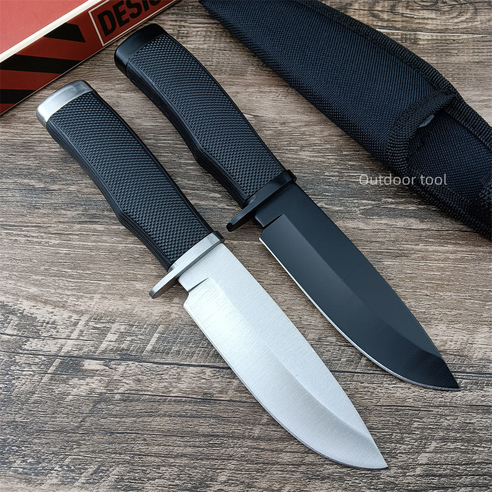 BK 2008 ABS Handle Fixed Blade Hunting Knife 440C Steel Satin Blade Self Defense Military Combat Tactical Fishing and Camping Pocket Knives with Nylon Sheath