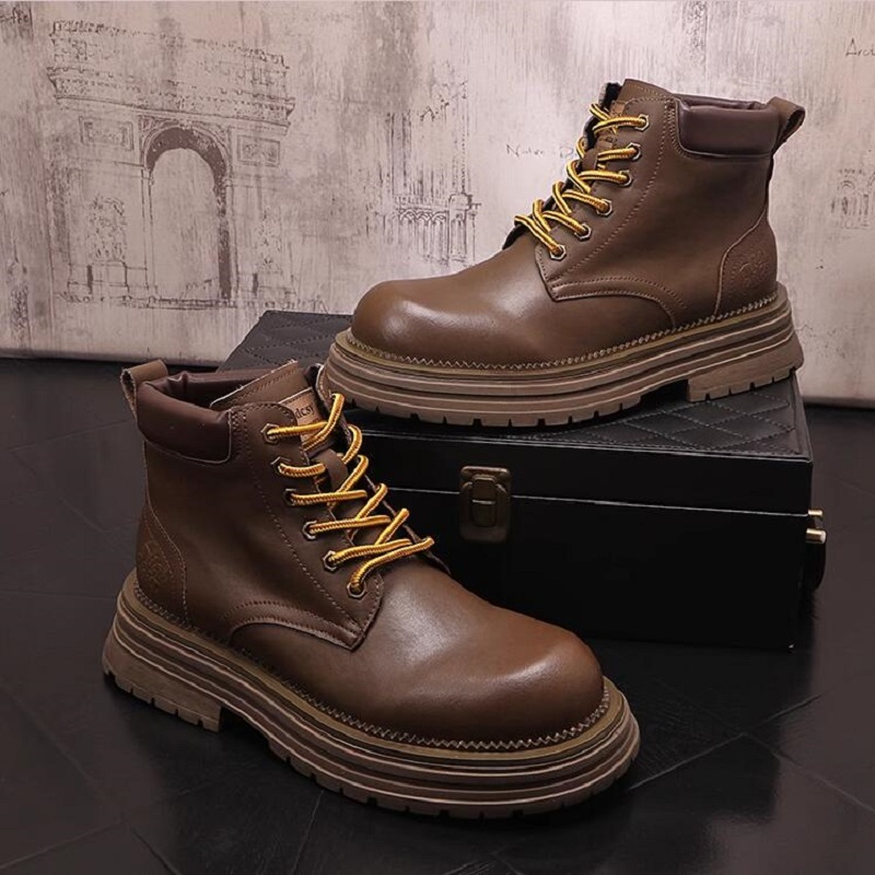 Bottines à plateforme de Style britannique rétro pour hommes, bottes d'extérieur à lacets avec couleurs assorties, décontractées, à la mode, nouvelle collection automne-hiver, 10A57