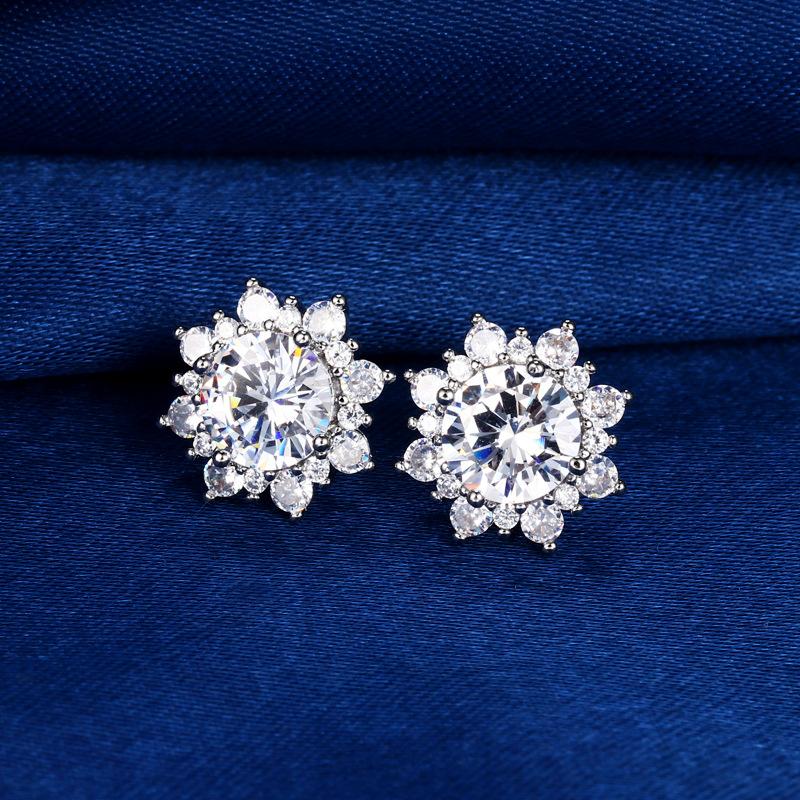 Conjunto de joias de diamante de laboratório de girassol 925 prata esterlina festa anéis de casamento brincos colar para mulheres joia de moissanite presente