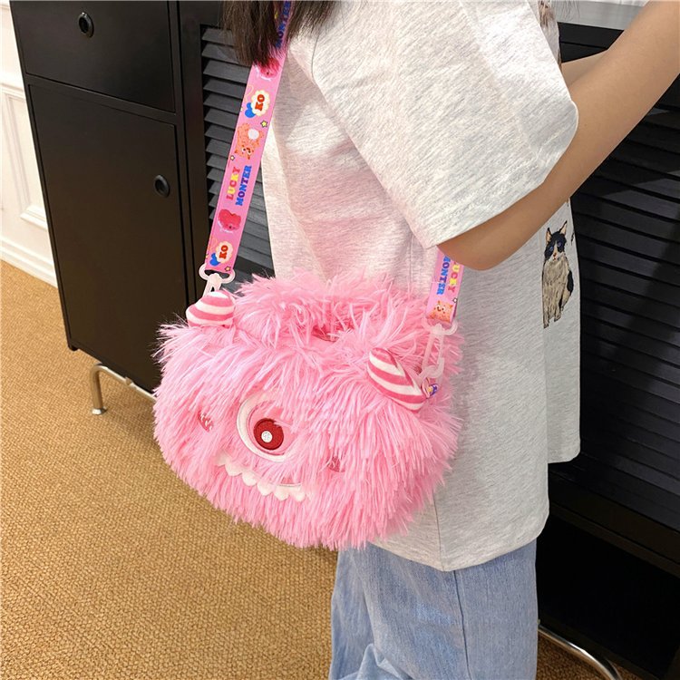 Girls 'Heart Inns Cartoon Little Monster Cute One Eyed Strange Plush One Shoulder sned Straddle Bag Mobiltelefon Bag Girls' Trendy Bag