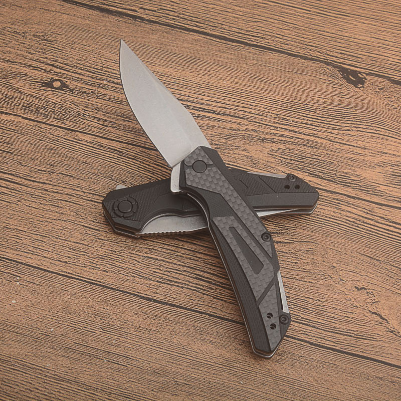 Couteau pliant de haute qualité KS1370 Flipper 8Cr13Mov lame satinée en fibre de carbone / poignée GFN roulement à billes couteaux de poche EDC avec boîte de vente au détail