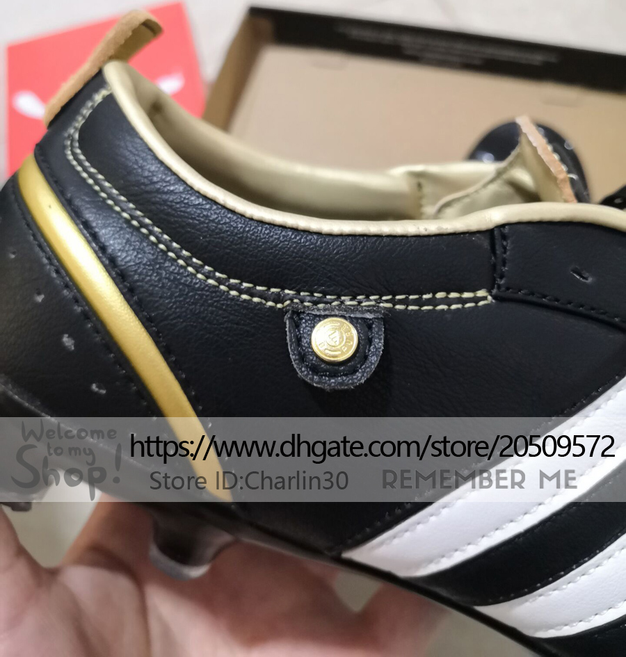 Skicka med Bag Quality Football Boots Adipure FG Retro Soft Leather Soccer Cleats för Mens Black Gold White Blue Red Yellow Bekväm träning Fotbollskor US 6.5-11