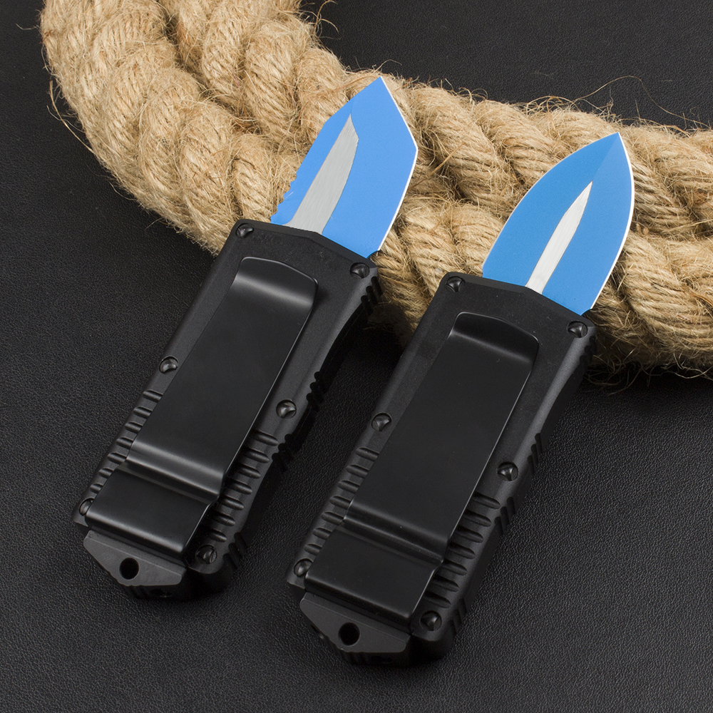 High Quality H1102 High End Automac Tactical Knife 204P Double/Single Edge Blue Coated Blade CNC Aviation Aluminum Handle EDC Pocket Knives with Nylon Sheath