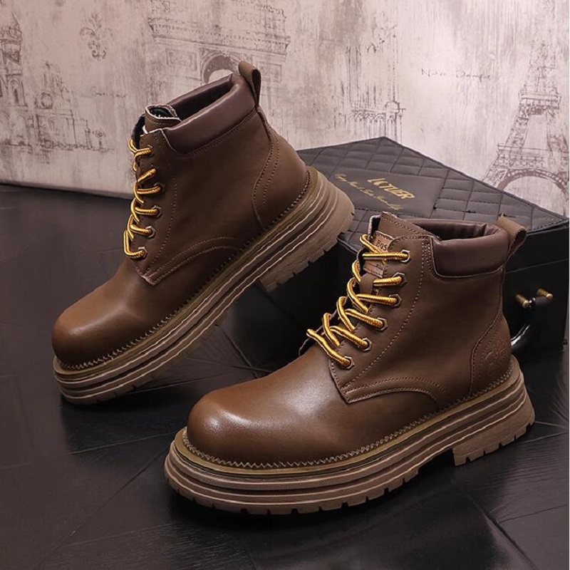 Bottines à plateforme de Style britannique rétro pour hommes, bottes d'extérieur à lacets avec couleurs assorties, décontractées, à la mode, nouvelle collection automne-hiver, 10A57