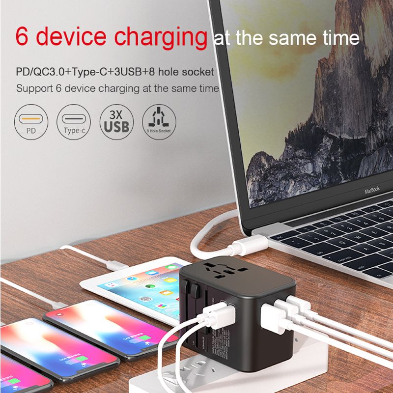 4 Portowa ładowarki USB z uniwersalnymi wtyczkami podróżnymi adapter PD Worldwide ładowarka do brytyjskiej eu AU Wall Electric Plug Sockets