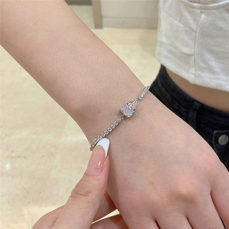 Bling Iced Out s925 Sterling Silver Tennis Bracelet Designer for Woman Square Heart 8A Cubic Zirconia Womens Diamond Wedding Bracelets Luxury Jewelry Gift Box