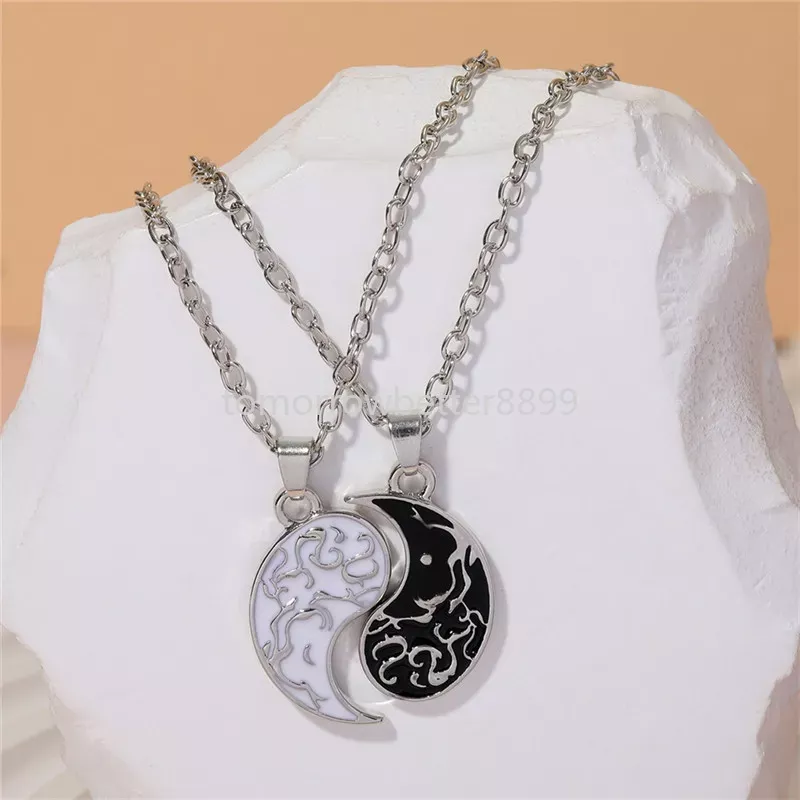 Fashion Round Yin Yang Tai Chi Pendant Lover Necklace Designer South American Alloy Silver Plated Sun Sea Mountain Necklaces Jewelry Valentine's Day Gift 