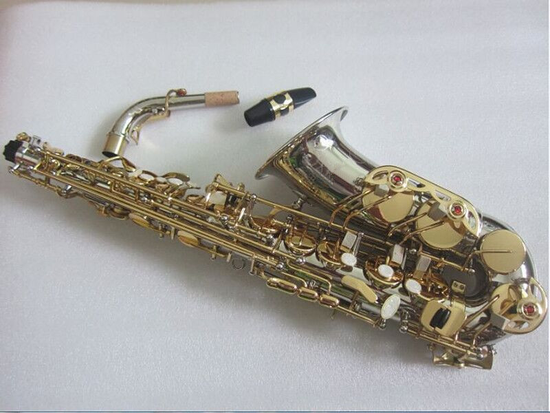 Helt ny A-WO37 Alto Saxofon Nickel Plated Gold Key Professional Super Play Sax Mouthpiece With Case