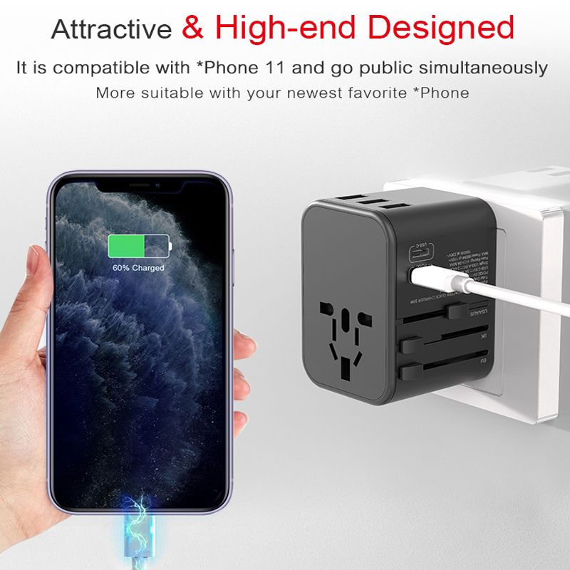 4 port usb chargers with universal travel plugs adapter PD Worldwide Charger for UK EU AU wall Electric Plug Sockets