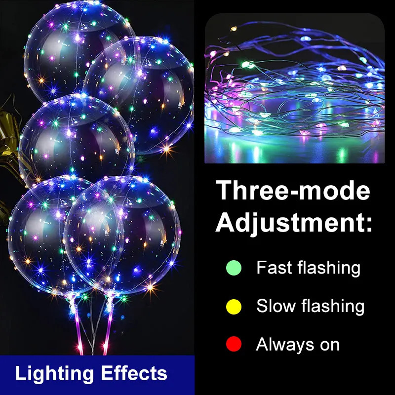 Other Event Party Supplies 5/Luminous Bobo Balloon Transparent LED Light Up Balloons Helium Flashing Balloons for Party Birthday Wedding Decoration 231017