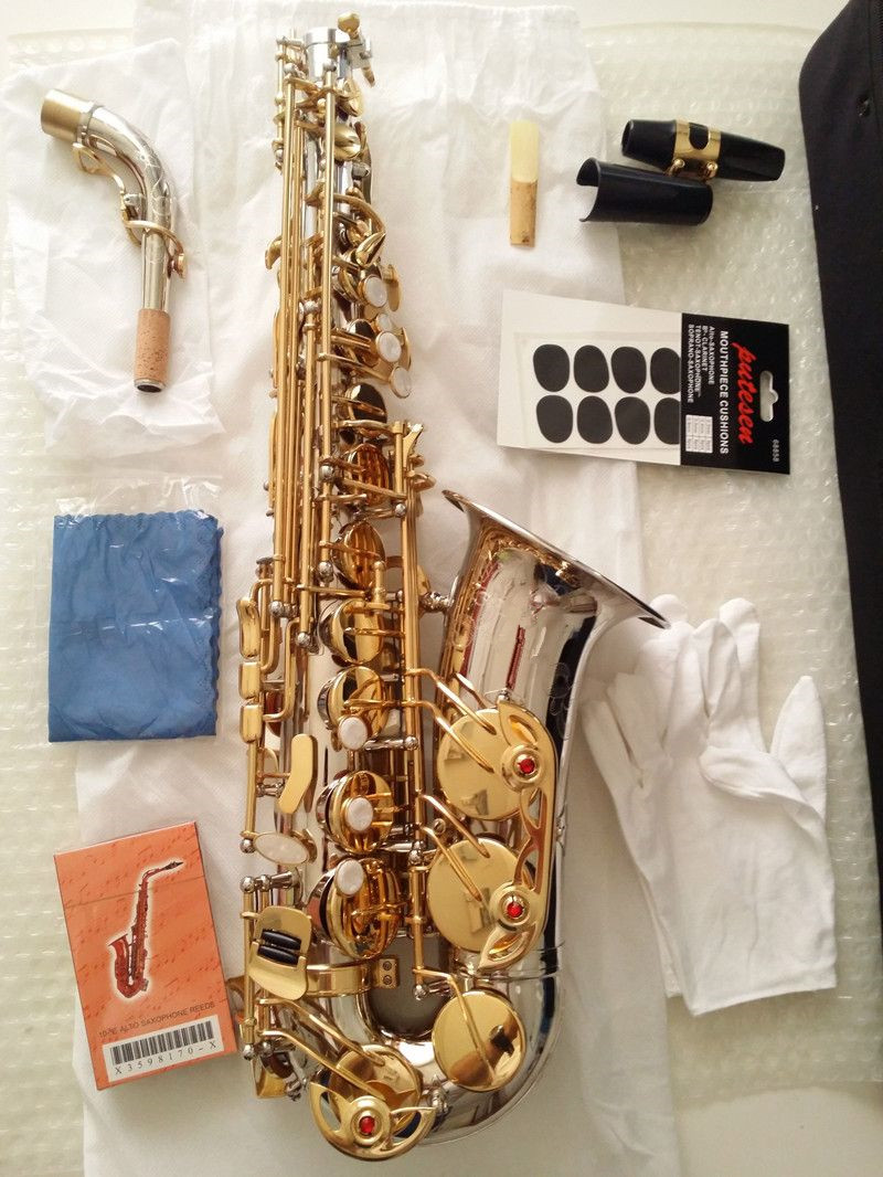 Brand NEW A-WO37 Alto Saxophone Nickel Plated Gold Key Professional Super Play Sax Mouthpiece With Case