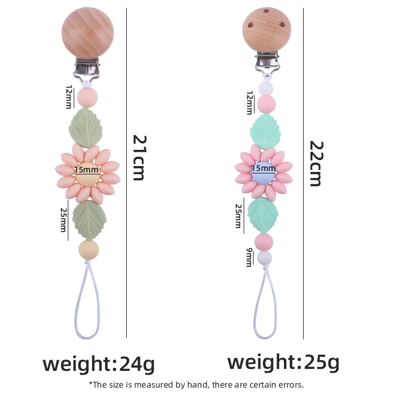 Baby Wooden Pacifier Chain Clip Dummy Nipples Holder Clips Infant Cartoon Sunflower Silicone Teething Toy Gifts Baby Accessories