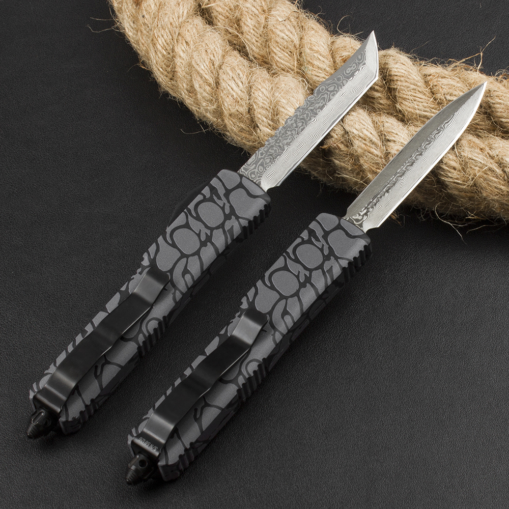 High Quality H1103 Automatic Tactical Knife VG10 Damascus Steel Blade CNC 3D Coated Aviation Aluminum Handle Outdoor Survival Tactical Knives with Nylon Bag