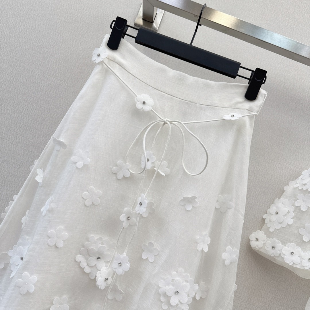 Design 3D floral embellishment linen top+high waisted hip wrap skirt Two Piece Set Women Clothes Dress